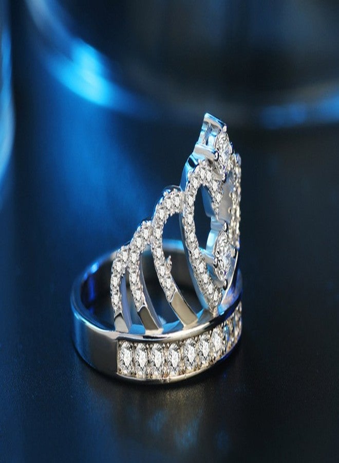 CCBFY Princess Queen Crown Rings for Women Eternity Heart-Shaped Promise Ring Zircon Jewelry Silver 9.5 - Image 4
